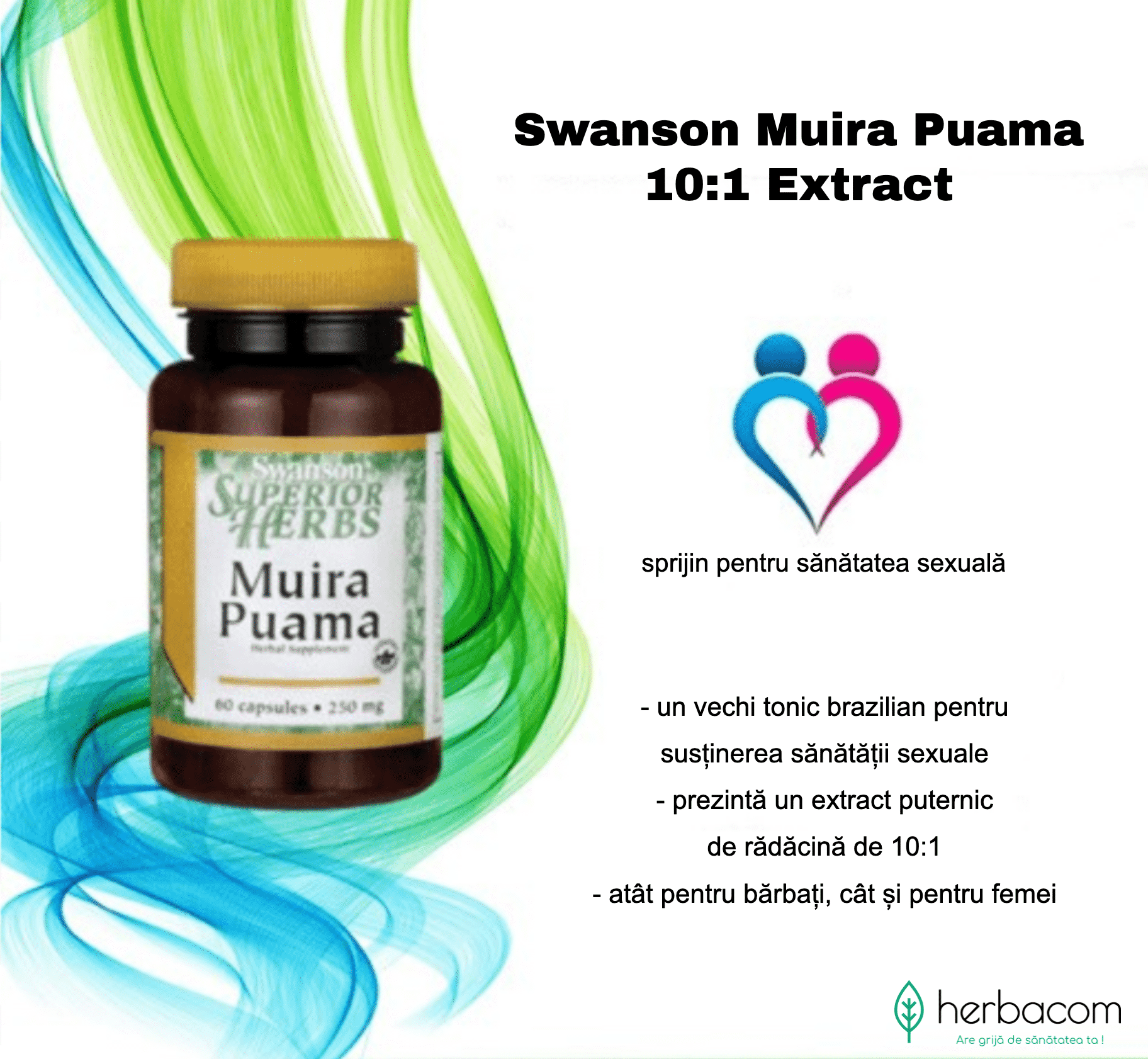 Muira Puama extract, 250 mg, 60 capsule, Swanson prezentare pret herbacom beneficii