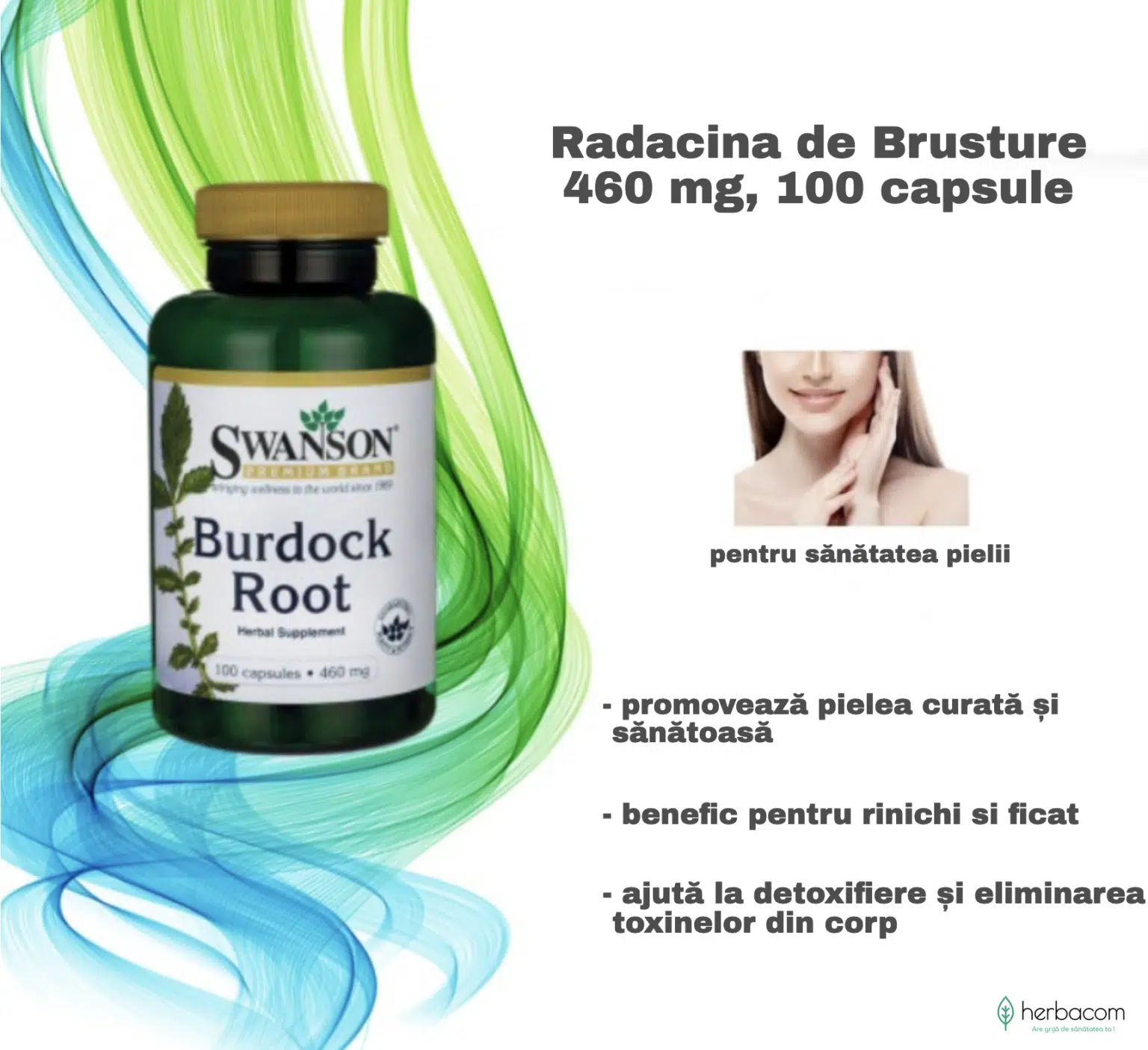 radacina de brusture 460 mg swanson 100 capsule arctium lappa prezentare