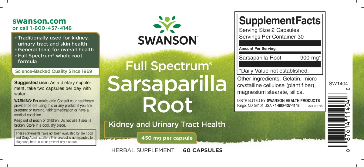 sarsaparilla root 450 mg swanson 60 capsule radacina de sarsaparilla herbacom eticheta